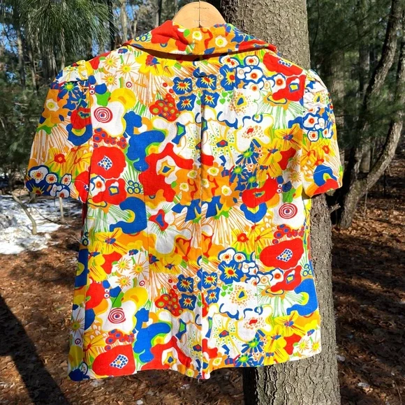 70s Handmade Floral Blazer Jacket / Top Groovy Pop Art Psychedelic Colorful - Picture 2 of 16